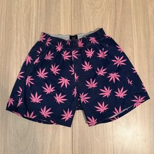 HUF Plantlife Navy Pink Weed Leaf Print Cotton Boxer Shorts S Streetwear Skate